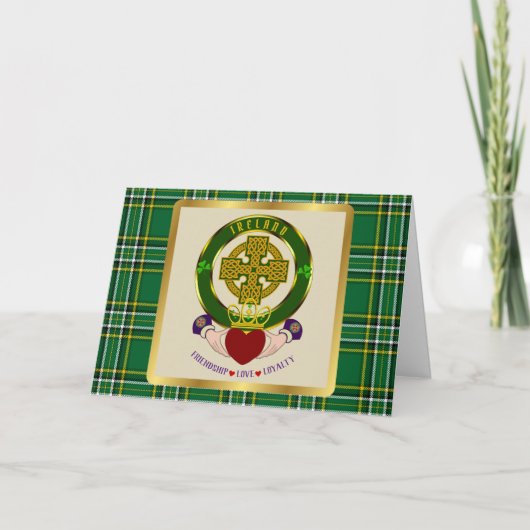 Irish National Tartan w/Claddagh Note Card Feestdagen Kaart (Voorkant)