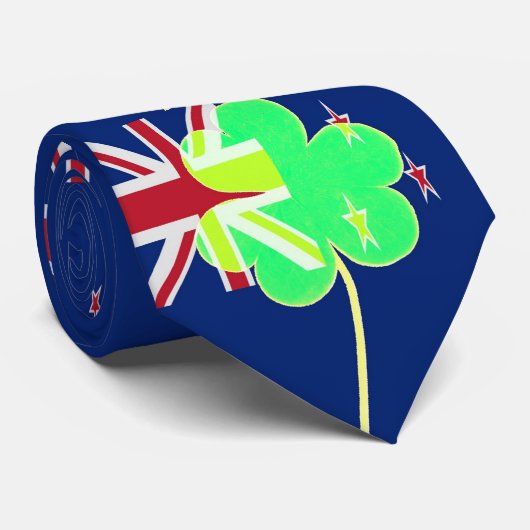 Irish New Zealand Flag Shamrock Clover St. Patrick Stropdas (Opgerold)