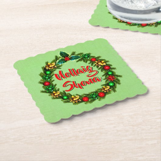 Irish Nollaig Shona Merry Kerstmis Kartonnen Onderzetters (Gebogen)