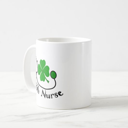 Irish Nurse Gifts, Green Clover Design Koffiemok (Voorkant links)