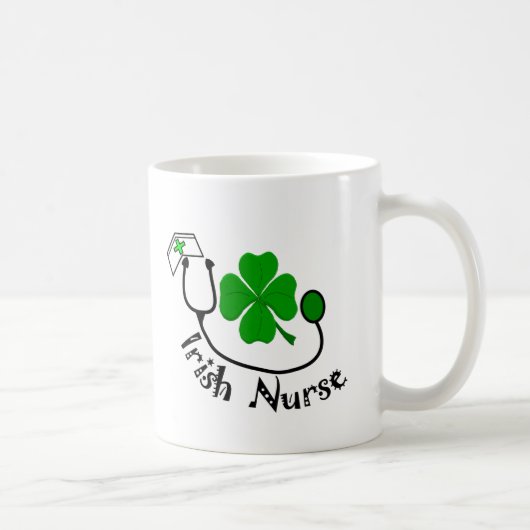 Irish Nurse Gifts, Green Clover Design Koffiemok (Rechts)