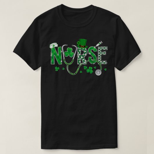 Irish Nurse St Patricks Day Shamrock Stethocsope W T-shirt (Design voorkant)