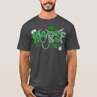 Irish Nurse St Patricks Day Shamrock Stethocsope W T-shirt