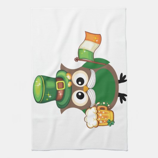 Irish Owl for St. Patrick's Day Theedoek (Verticaal)