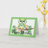 Irish Owl Happy Birthday Wenskaart Kaart (Gele Bloem)