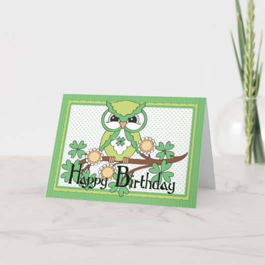 Irish Owl Happy Birthday Wenskaart Kaart (Voorkant)