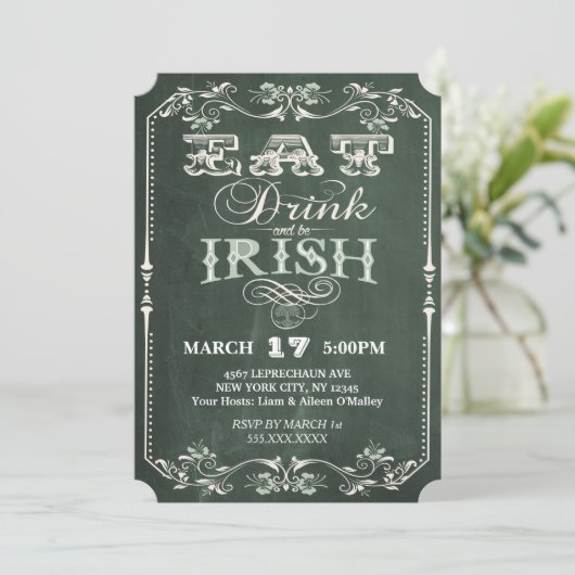 Irish Party Eat Drink en Irish Chalkboard Kaart (Staand voorkant)