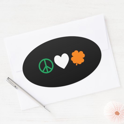 Irish Peace Love & Shamrocks Ovale Sticker (Envelop)