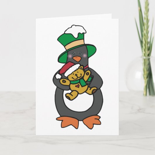 Irish Penguin Holding Christmas Teddy Bear Kaart (Voorkant)