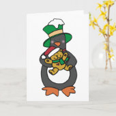 Irish Penguin Holding Christmas Teddy Bear Kaart (Gele Bloem)