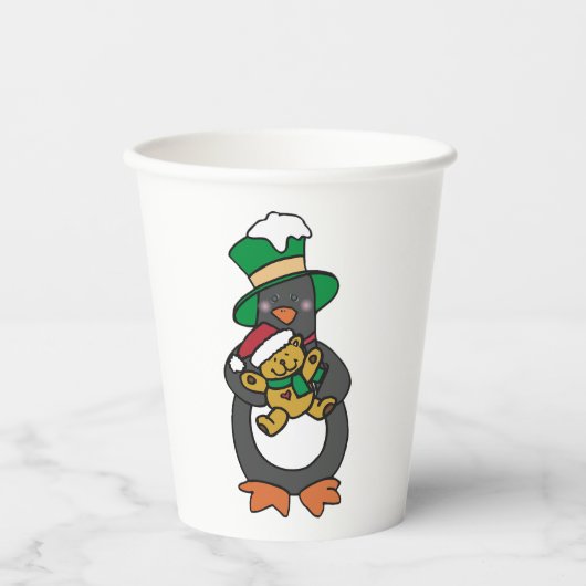 Irish Penguin Holding Christmas Teddy Bear Papieren Bekers (Voorkant)