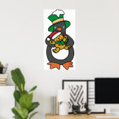 Irish Penguin Holding Christmas Teddy Bear Poster (Thuiskantoor)