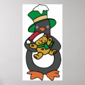Irish Penguin Holding Christmas Teddy Bear Poster (Voorkant)