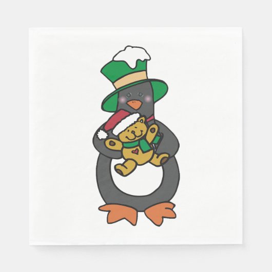 Irish Penguin Holding Christmas Teddy Bear Servet (Voorkant)