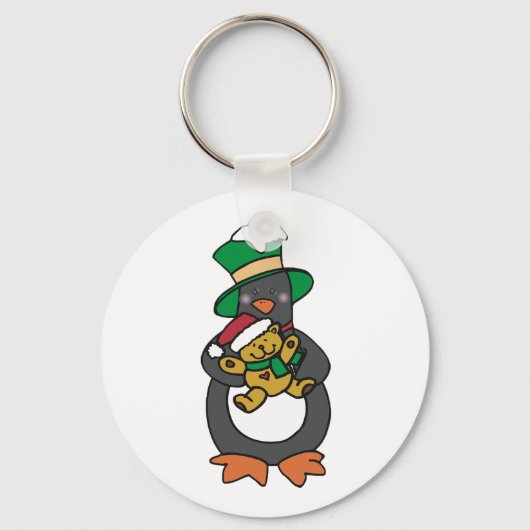 Irish Penguin Holding Christmas Teddy Bear Sleutelhanger (Voorkant)