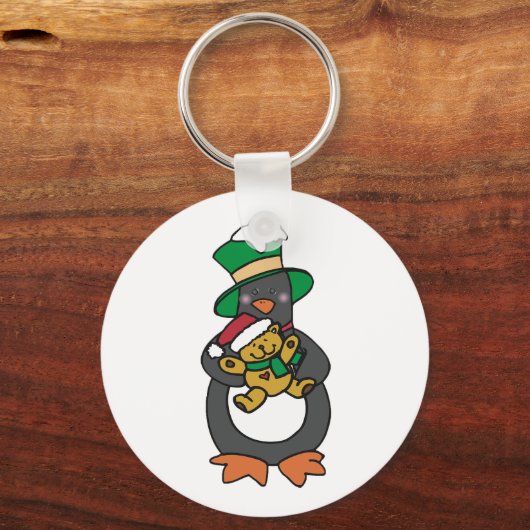 Irish Penguin Holding Christmas Teddy Bear Sleutelhanger (Achterkant)