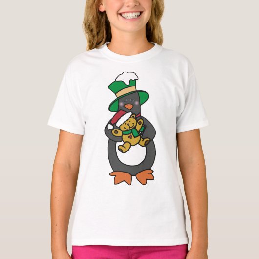 Irish Penguin Holding Christmas Teddy Bear T-shirt (Voorkant)