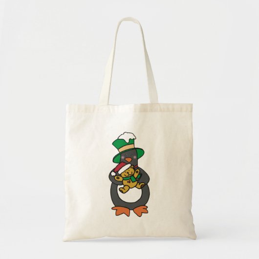 Irish Penguin Holding Christmas Teddy Bear Tote Bag (Voorkant)