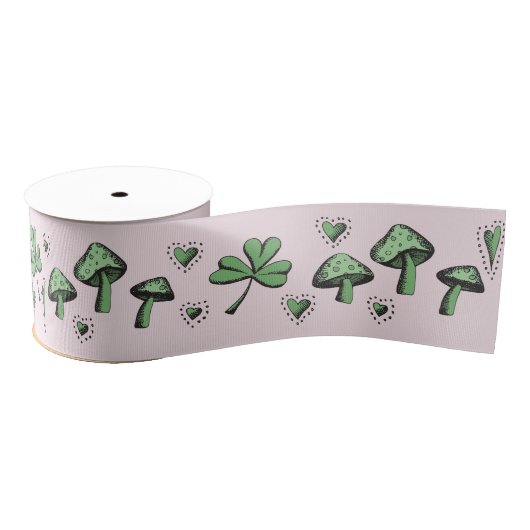 Irish Pink and Green Shamrock Heart & Mushroom 3" Grosgrain Lint (Spoel)