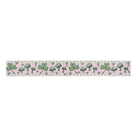 Irish Pink & Green Shamrocks Hearts & Mushrooms 3" Grosgrain Lint (Voorkant)