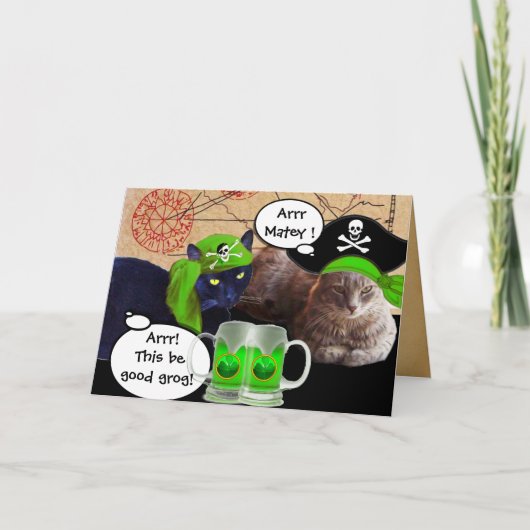 IRISH PIRATE CATS / ANTIEK PIRATEN BEHANDELINGSKAA KAART (Voorkant)