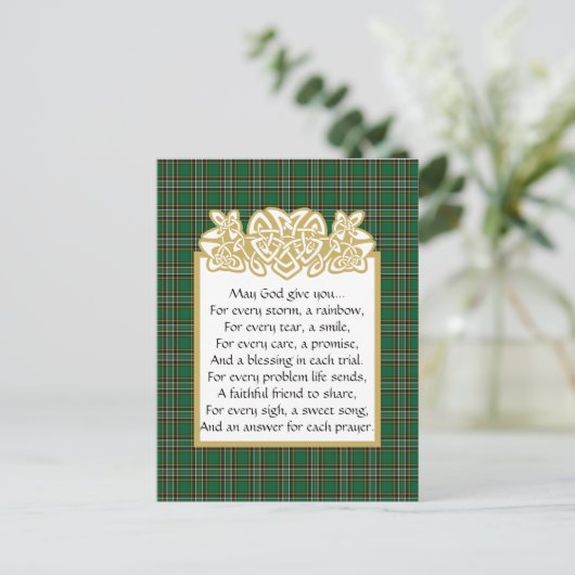 Irish Prayer Celtic Border and Tartan Briefkaart (Staand voorkant)