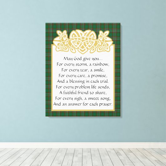 Irish Prayer Celtic Border and Tartan Canvas Afdruk (Insitu (Houten vloer))