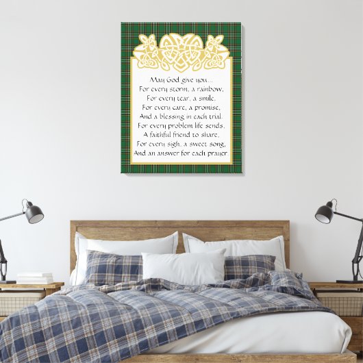 Irish Prayer Celtic Border and Tartan Canvas Afdruk (Insitu (Slaapkamer))