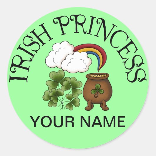 Irish Princess Shamrocks Pot of Gold Ronde Sticker (Voorkant)