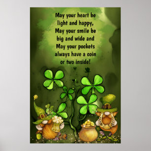 Irish Proverb, Clovers en Leprechaun Gnomes Poster