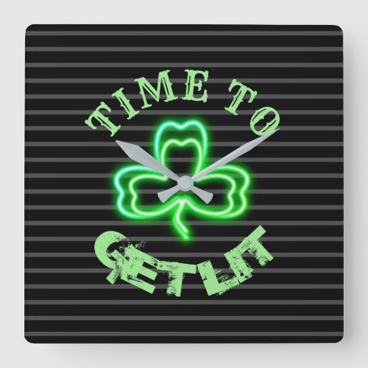 Irish Pub Black Green Shamrock Neon Clock Vierkante Klok (Voorkant)