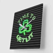 Irish Pub Black Green Shamrock Neon Clock Vierkante Klok (Hoek)