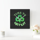 Irish Pub Black Green Shamrock Neon Clock Vierkante Klok (Huis)