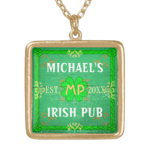 Irish Pub Creëer Your Ewn Personalised Green Goud Vergulden Ketting