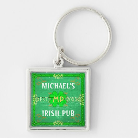 Irish Pub Creëer Your Ewn Personalised Green Sleutelhanger (Voorkant)