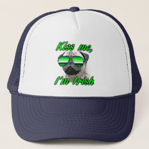 Irish Pug, Funny Kiss me St. Patrick's day Trucker Pet