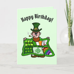 Irish Quilt & Leprechaun Birthday Card Feestdagen Kaart