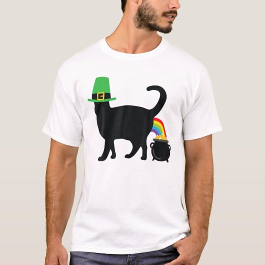 Irish Rainbow Cat Pot of Gold Funny St Patricks da T-shirt (Voorkant)