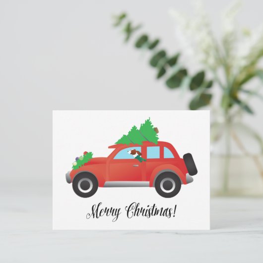 Irish Red and White Setter die kerstauto bestuurt Feestdagenkaart (Staand voorkant)