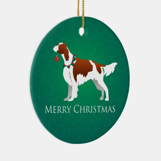 Irish Red and White Setter Merry-kerstontwerp Keramisch Ornament (Rechts)