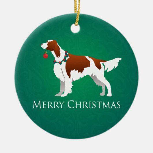 Irish Red and White Setter Merry-kerstontwerp Keramisch Ornament (Voorkant)