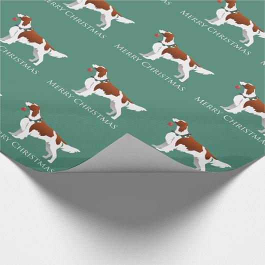 Irish Red en White Setter Merry Kerstmis Cadeaupapier (Hoek)