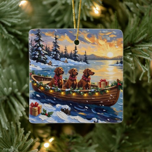 Irish Red Setter Christmas Boat Holiday Keramisch Ornament (Boom)