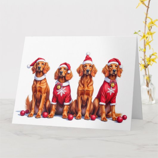 Irish Red Setter Christmas Dress Santa Hat Kaart (Gele Bloem)