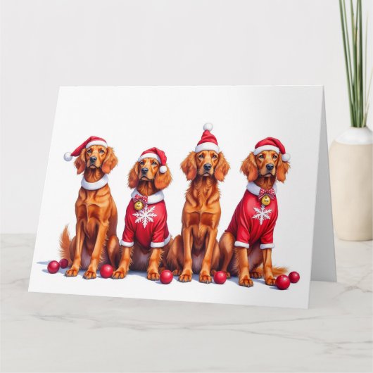 Irish Red Setter Christmas Dress Santa Hat Kaart (Voorkant)