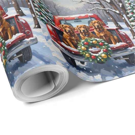 Irish Red Setter Christmas Red Truck Holiday Cadeaupapier (Rol Hoek)