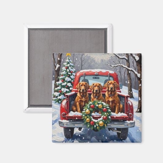 Irish Red Setter Christmas Red Truck Holiday Magneet (Voorkant / Achterkant)