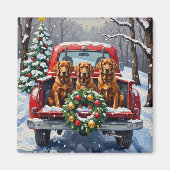 Irish Red Setter Christmas Red Truck Holiday Magneet (Voorkant)