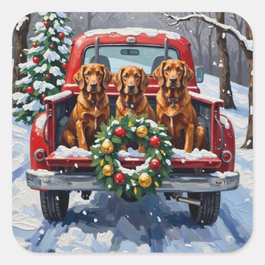 Irish Red Setter Christmas Red Truck Holiday Vierkante Sticker (Voorkant)