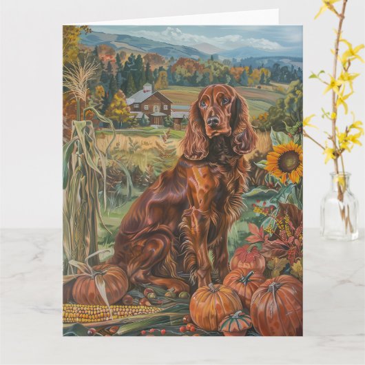Irish Red Setter Dog Autumn Harvest Thanksgiving Kaart (Gele Bloem)